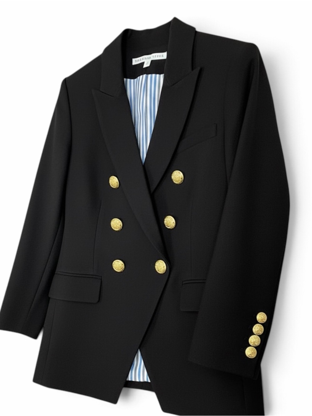 Veronica Beard Black Empire Double-Breasted Blazer with Gold Buttons